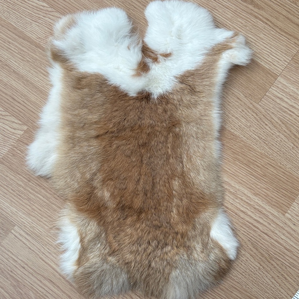 #A17 Brown White Rabbit Fur Pelt Craft Supply